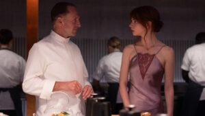 Ralph Fiennes and Anya Taylor-Joy in "The Menu." 
